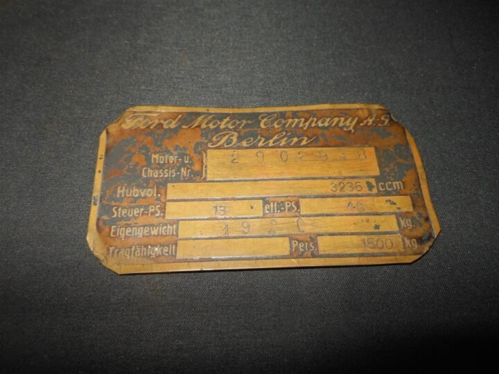 WW2 / Pre-war German Wehrmacht Typenschild – MAIN DATA PLATE – FORD 1,5t TRUCK — image 2