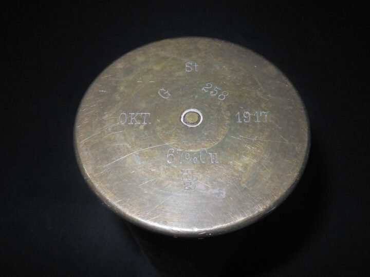 WW1 German Army – 7.7cm FK 16 ARTILLERY SHELL CASING – OCT 1917 – NICE! — image 4