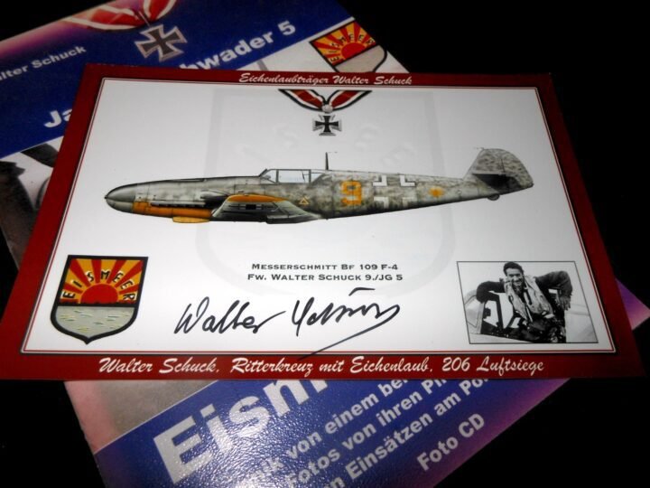 WW2 German Luftwaffe – SIGNED POSTCARD & JG5 PHOTO CD – WALTER SCHUCK – NICE! — image 2