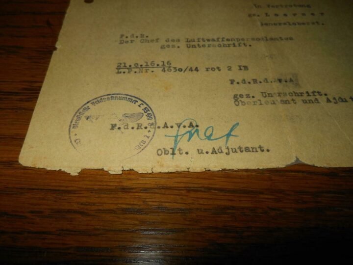 WW2 German Luftwaffe – PROMOTION DOCUMENT – NJG101 – SIGNED BY HANS GRAF – NICE! — image 3