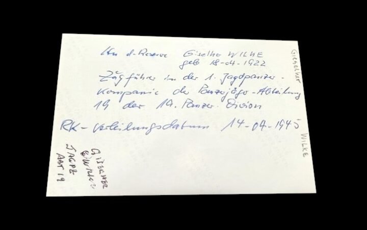WW2 German Wehrmacht Panzer Autographed Photo – GISHELHER WILKE – NICE! — image 3