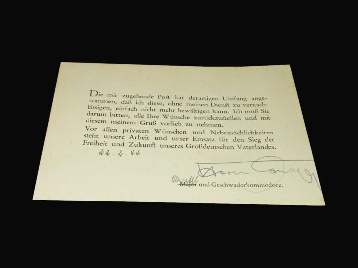 WW2 German Luftwaffe – OBERST HERMANN GRAF – WARTIME SIGNATURE – RARE! — image 2