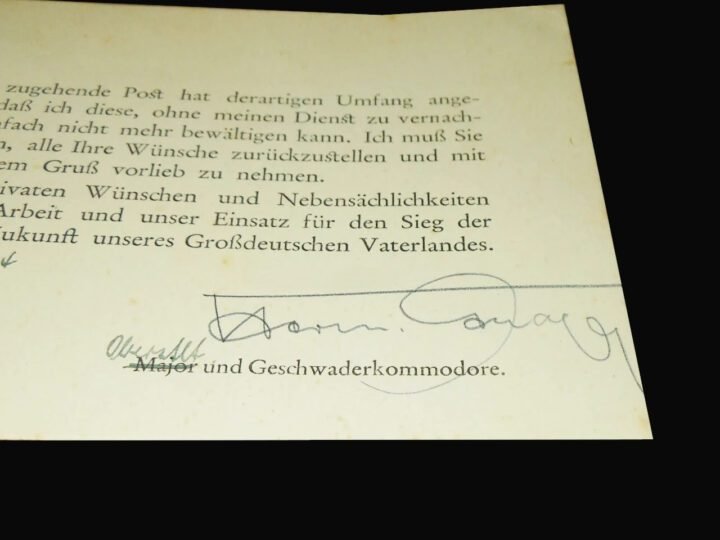 WW2 German Luftwaffe – OBERST HERMANN GRAF – WARTIME SIGNATURE – RARE! — image 5