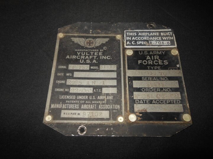 WW2 US Army Air Force Aircraft – MAIN DATA PLATE SET – BT-13 VULTEE VALIANT — image 2