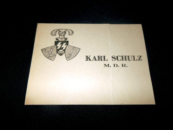 WW2 German NSDAP Allgemeine SS – OFFICIAL CALLING CARD – SS OBERFUHRER KARL SCHULZ – REICHSTAG – NICE! — image 2