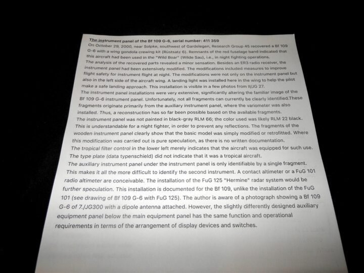WW2 German Luftwaffe Blindflugtafel – BLIND FLYING PANEL Me109 G6 NIGHT FIGHTER — image 12