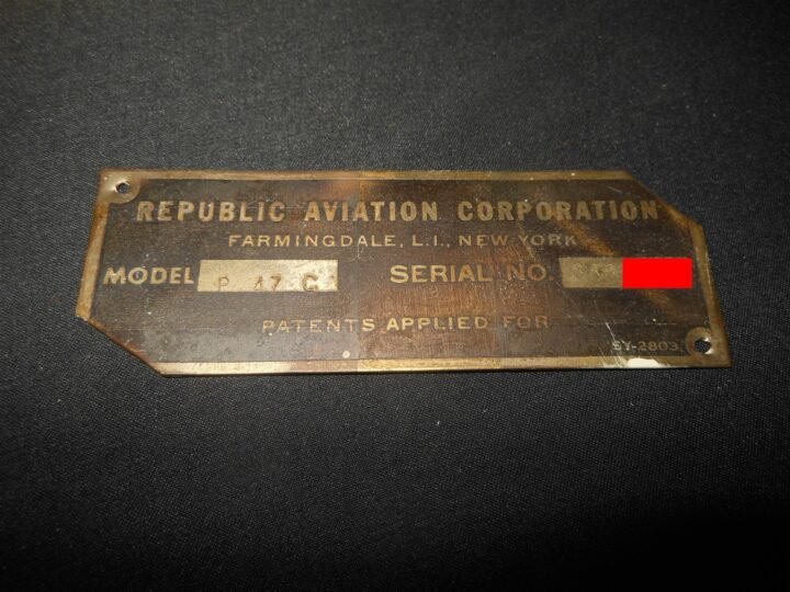 WW2 USAAF Army Aircraft – MAIN FUSELAGE DATA PLATE – P-47 C RAZORBACK – RARE! — image 2