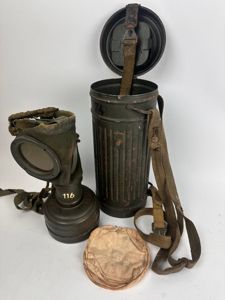 WW2 German Gas Mask & Canister With Cleaning Cloth