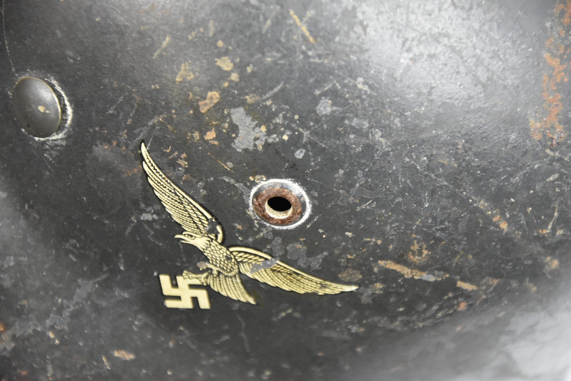 Early M35 Luftwaffe double decal steel helmet with droop tail eagle ET64 1937 — image 13