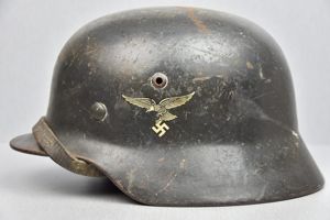 Early M35 Luftwaffe double decal steel helmet with droop tail …