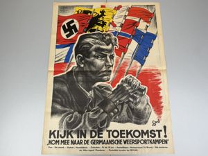 RARE Flemish 'Hitler-Jugend Vlaanderen' recruitment propaganda poster 'Kijk in de …