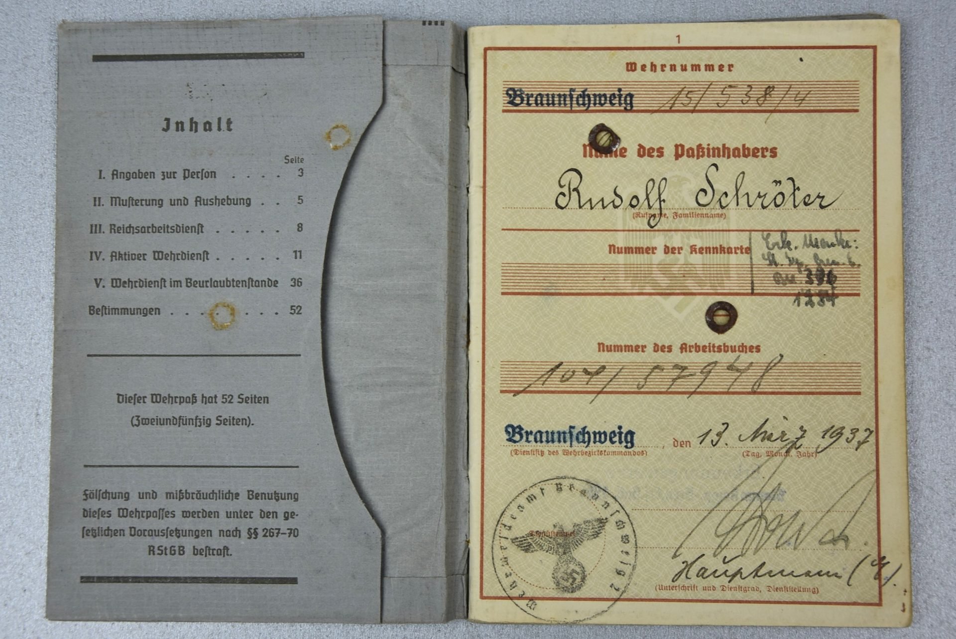 Wehrpass luftwaffe mechanic joined army (Heer) black wound badge for grenade splinter in Russia and close combat calender — image 14