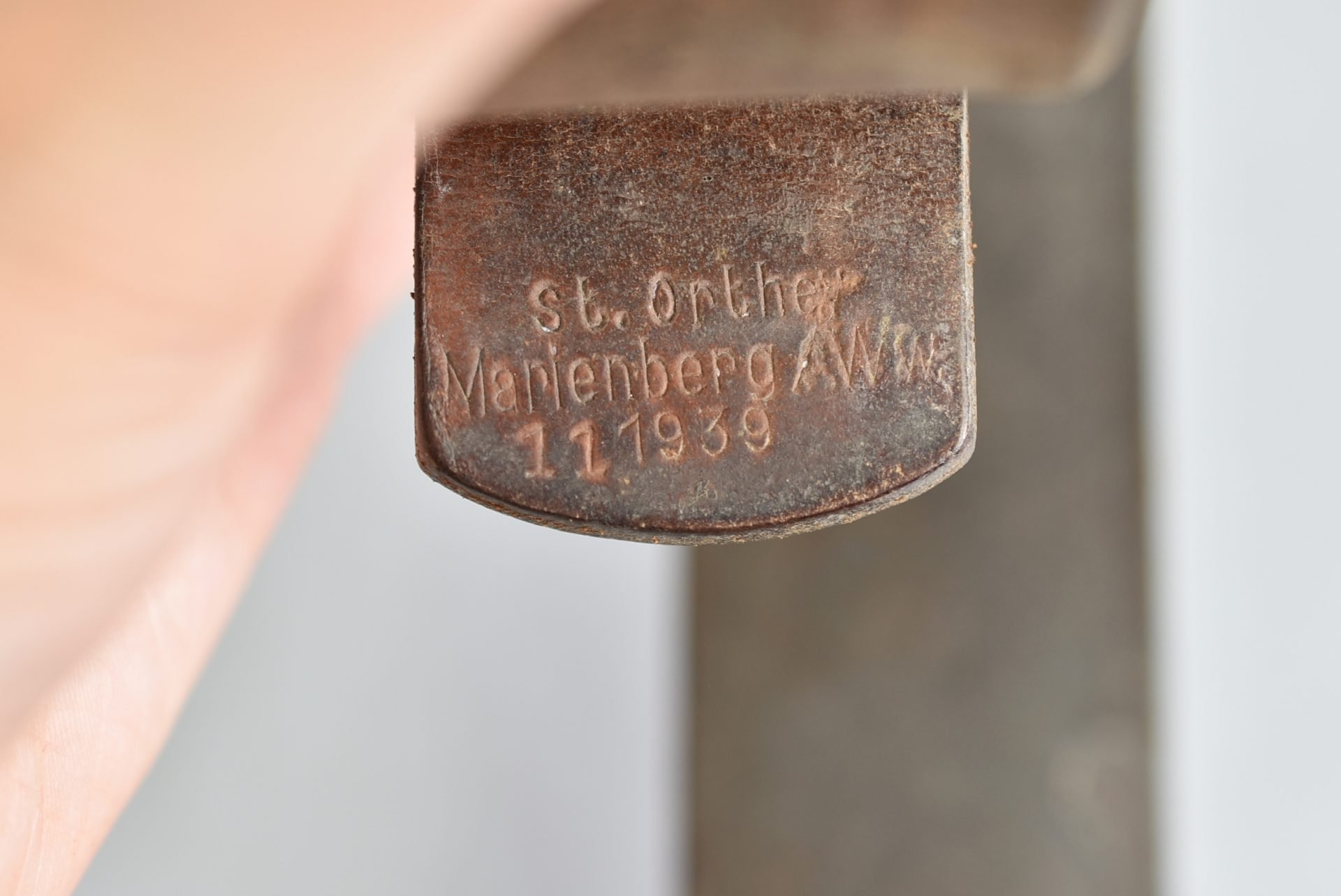 Early leather Wehrmacht equipment belt with aluminum hook by St. Orthey Marienberg 1938 — image 7