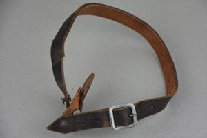 Late war leather German helmet chin strap with RBNr. 1943