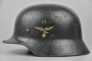 Early M35 Luftwaffe double decal steel helmet with droop tail …