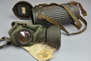 Complete reissued Luftwaffe gasmask with straps named