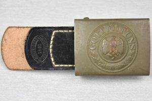 Steel army (Heer) belt buckle with black leather tab by …