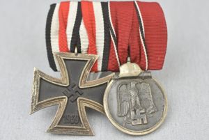 Two piece medal bar Iron Cross and Eastern Front Medal