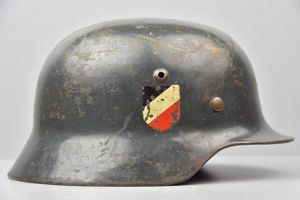 Early M35 Luftwaffe double decal steel helmet with droop tail …