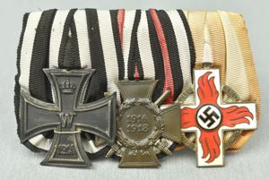 German firefighter three place medal bar with factory tag