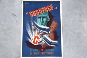 Belgian 1945 movie poster 'Sabotage' by J. Kupissonoff with SS …