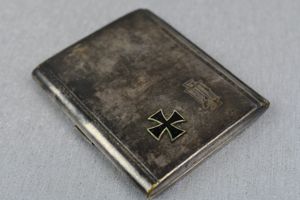 German silver cigarette case with Iron Cross and initials