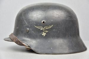 Early M35 Luftwaffe double decal steel helmet with droop tail …