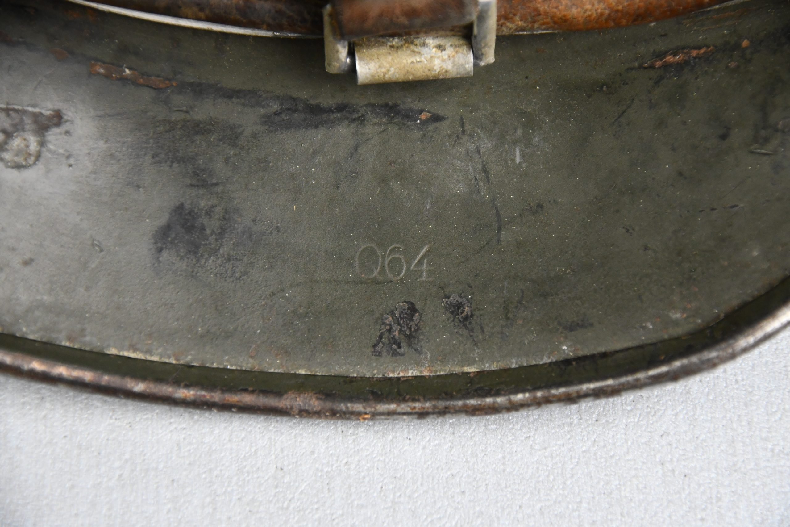 M35 army (Heer) structured camouflage helmet named to officer Oberleutnant Stein Q64 — image 11