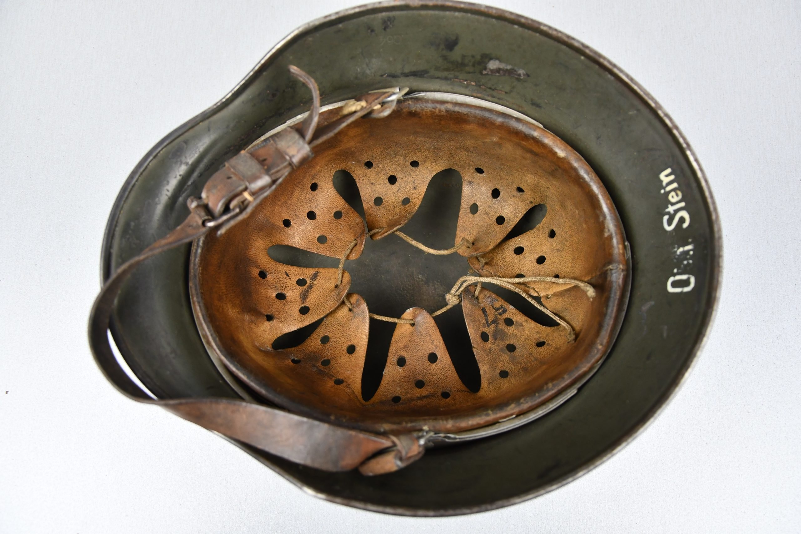 M35 army (Heer) structured camouflage helmet named to officer Oberleutnant Stein Q64 — image 8