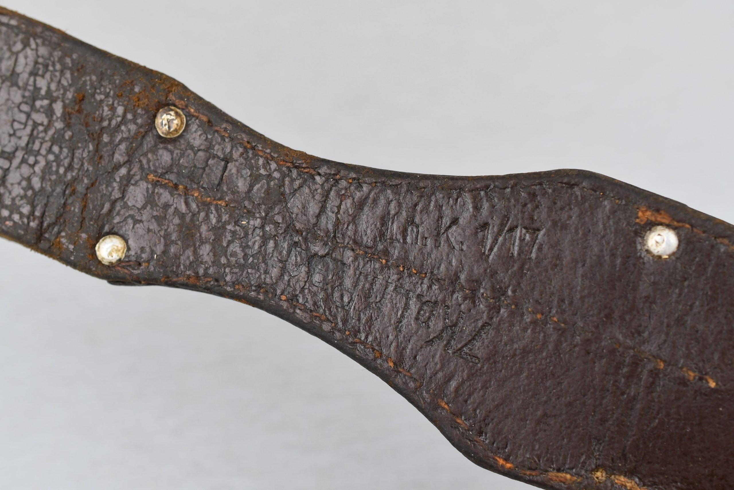 Luftwaffe K98 bayonet frog in brown leather with LBA mark unit marked — image 6