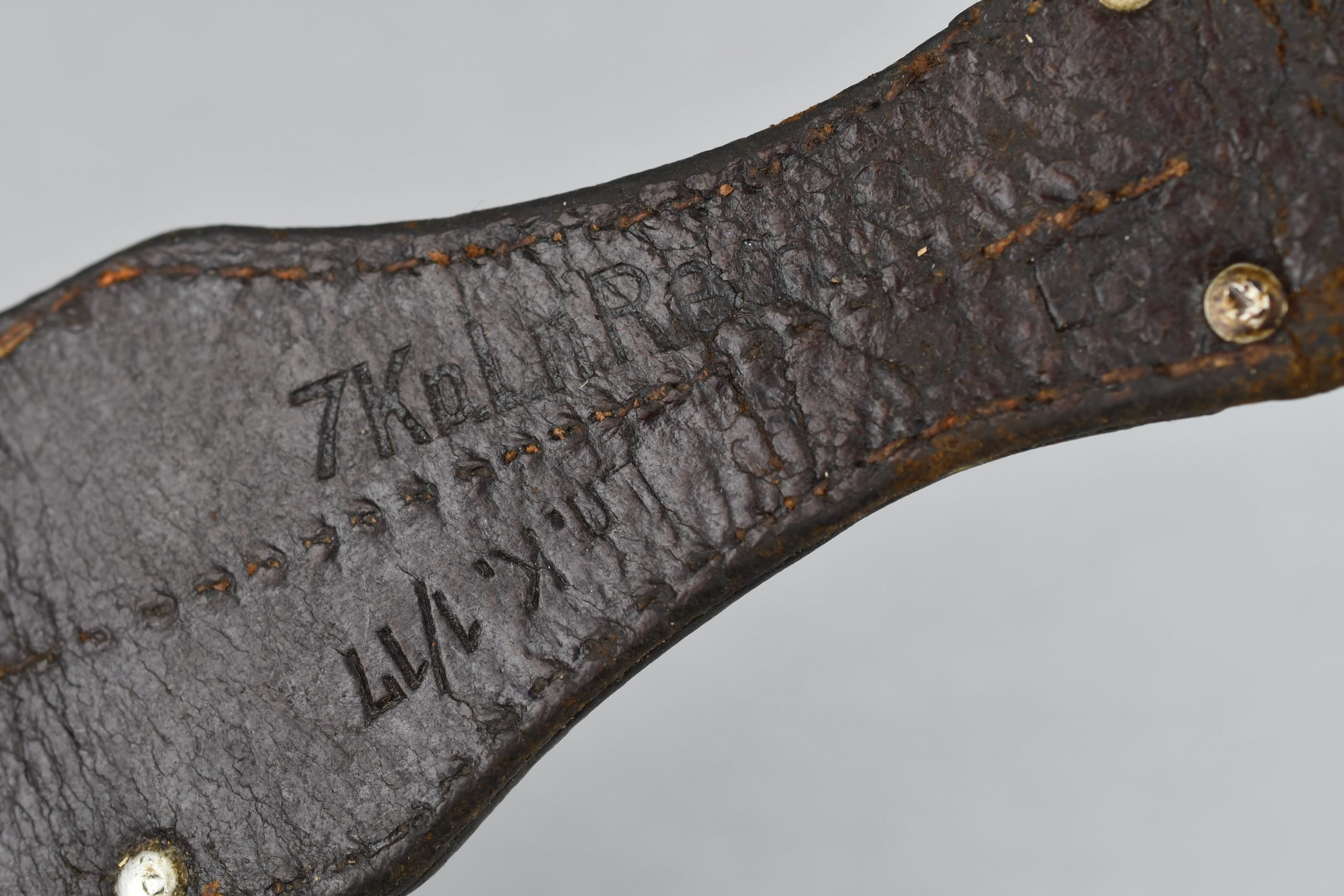Luftwaffe K98 bayonet frog in brown leather with LBA mark unit marked — image 8