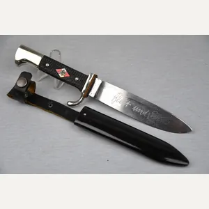 Transitional Hitlerjugend knife with motto by RZM M7/3 Kuno Ritter