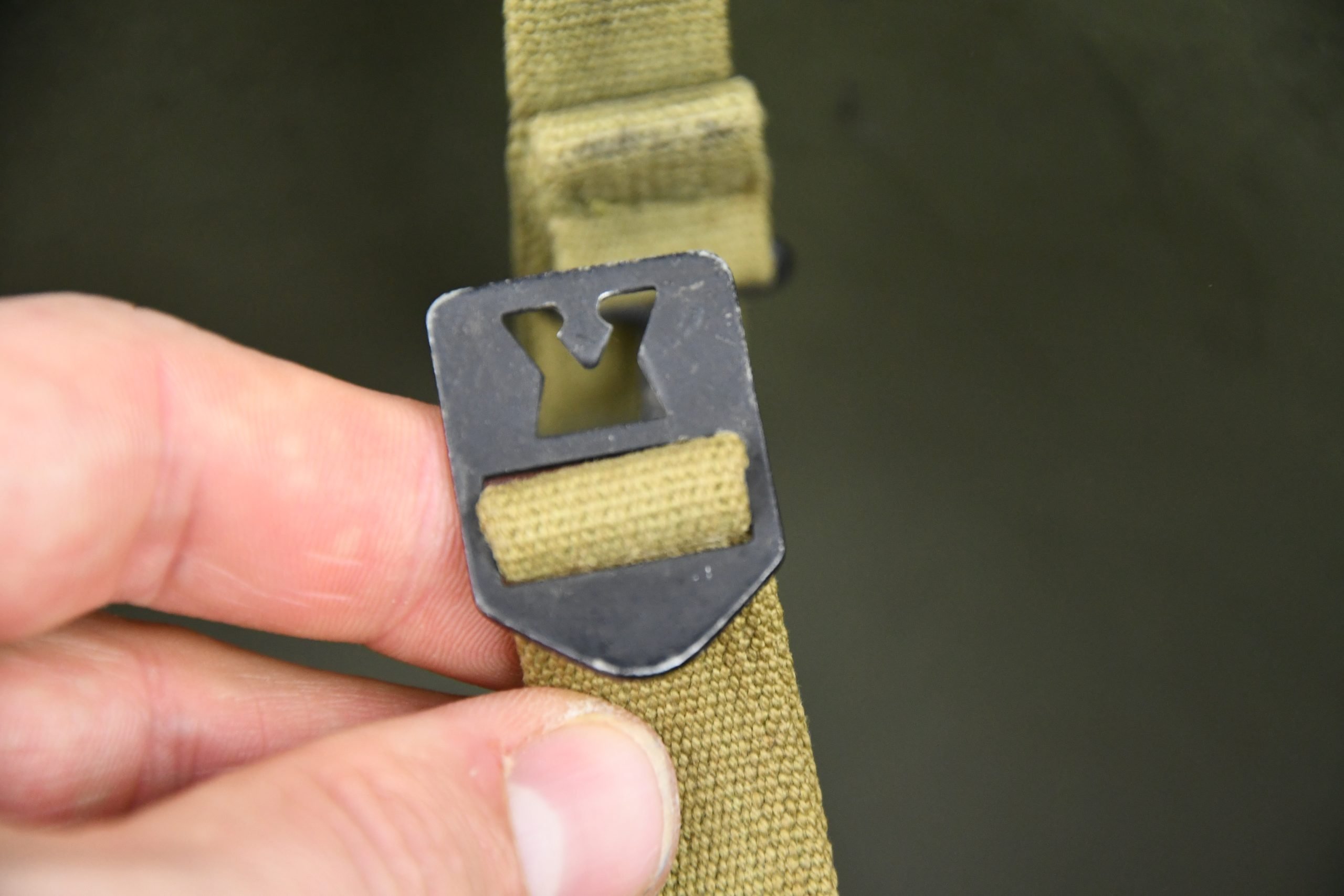 US WW2 M1 steel fixed bail helmet with liner by 'Int'l Molded Plastics Co' and USMC camo cover — image 19