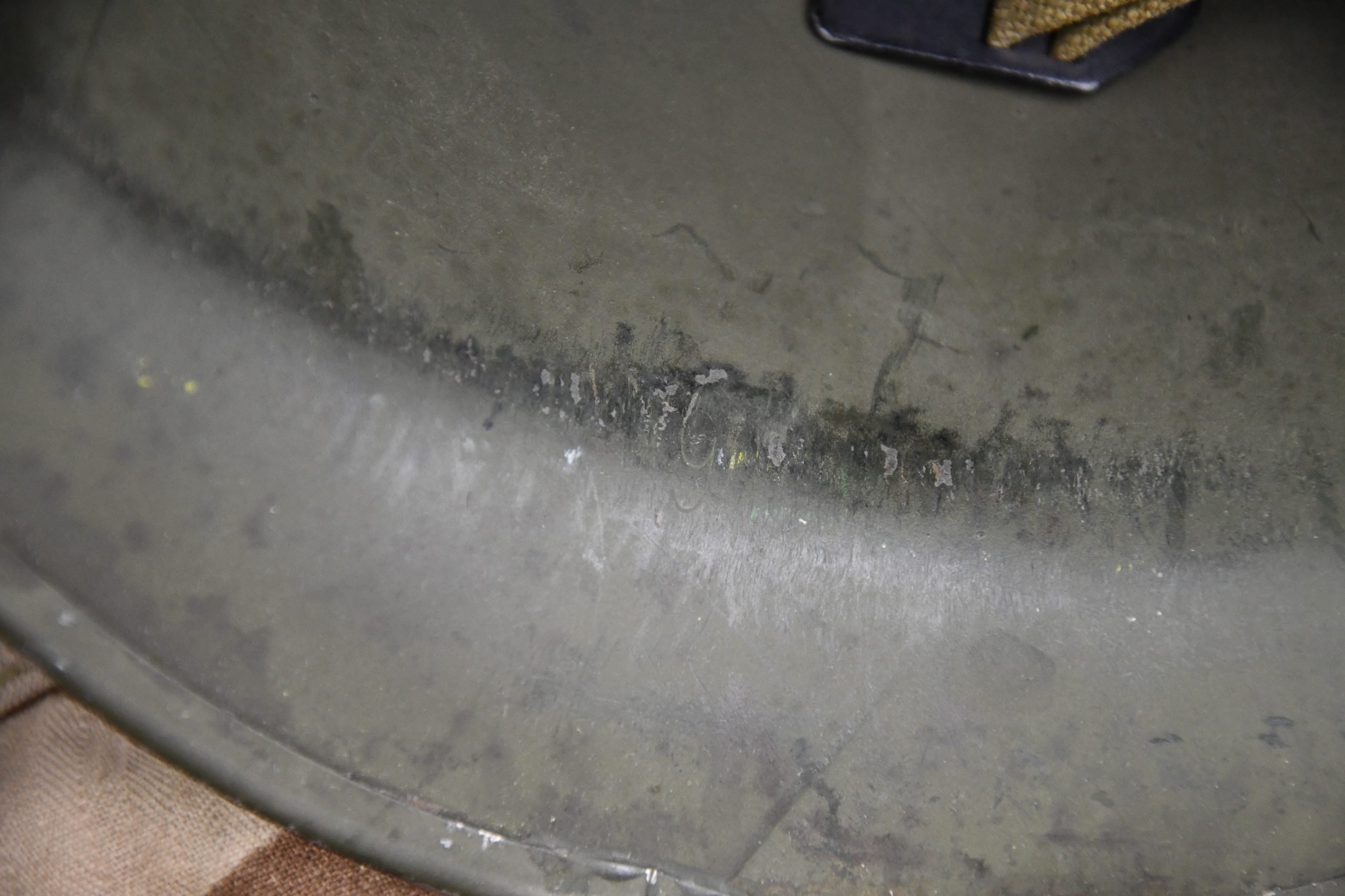 US WW2 M1 steel fixed bail helmet with liner by 'Int'l Molded Plastics Co' and USMC camo cover — image 21