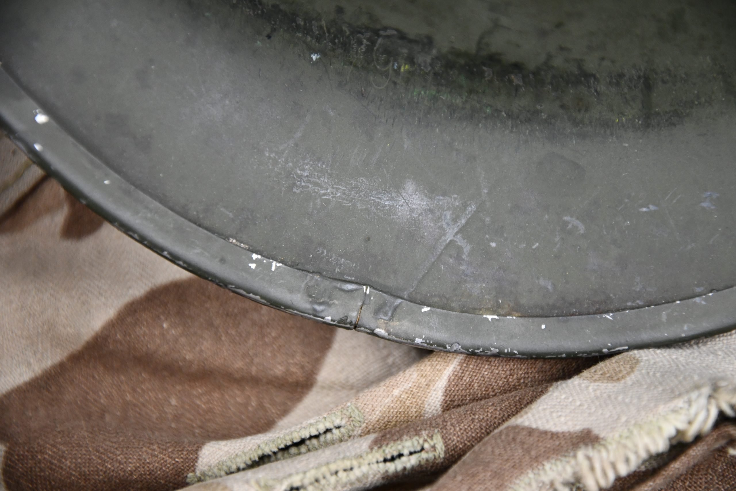 US WW2 M1 steel fixed bail helmet with liner by 'Int'l Molded Plastics Co' and USMC camo cover — image 22