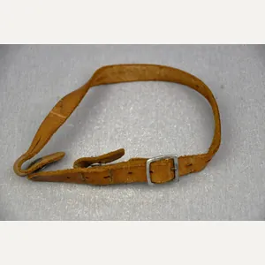 RARE German helmet chin strap in brown leather with RBNr