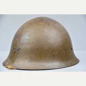 WW2 Type 90 Japanese army steel helmet with shrapnel hit