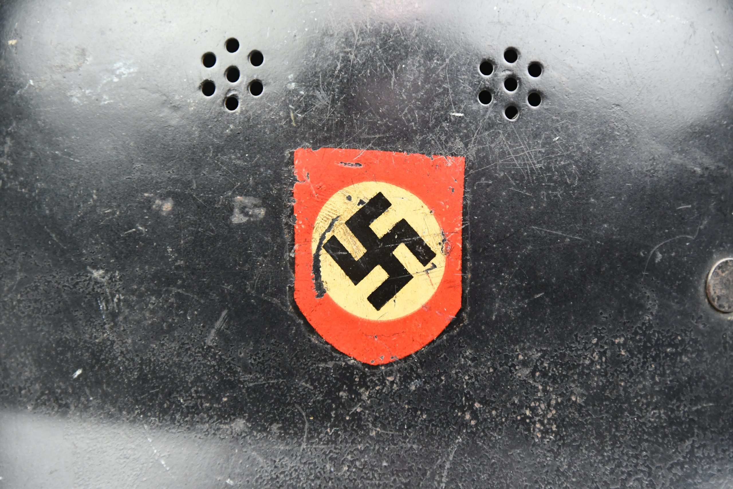 M34 fireman (Feuerwehr) double decal light weight steel helmet by Quist — image 2