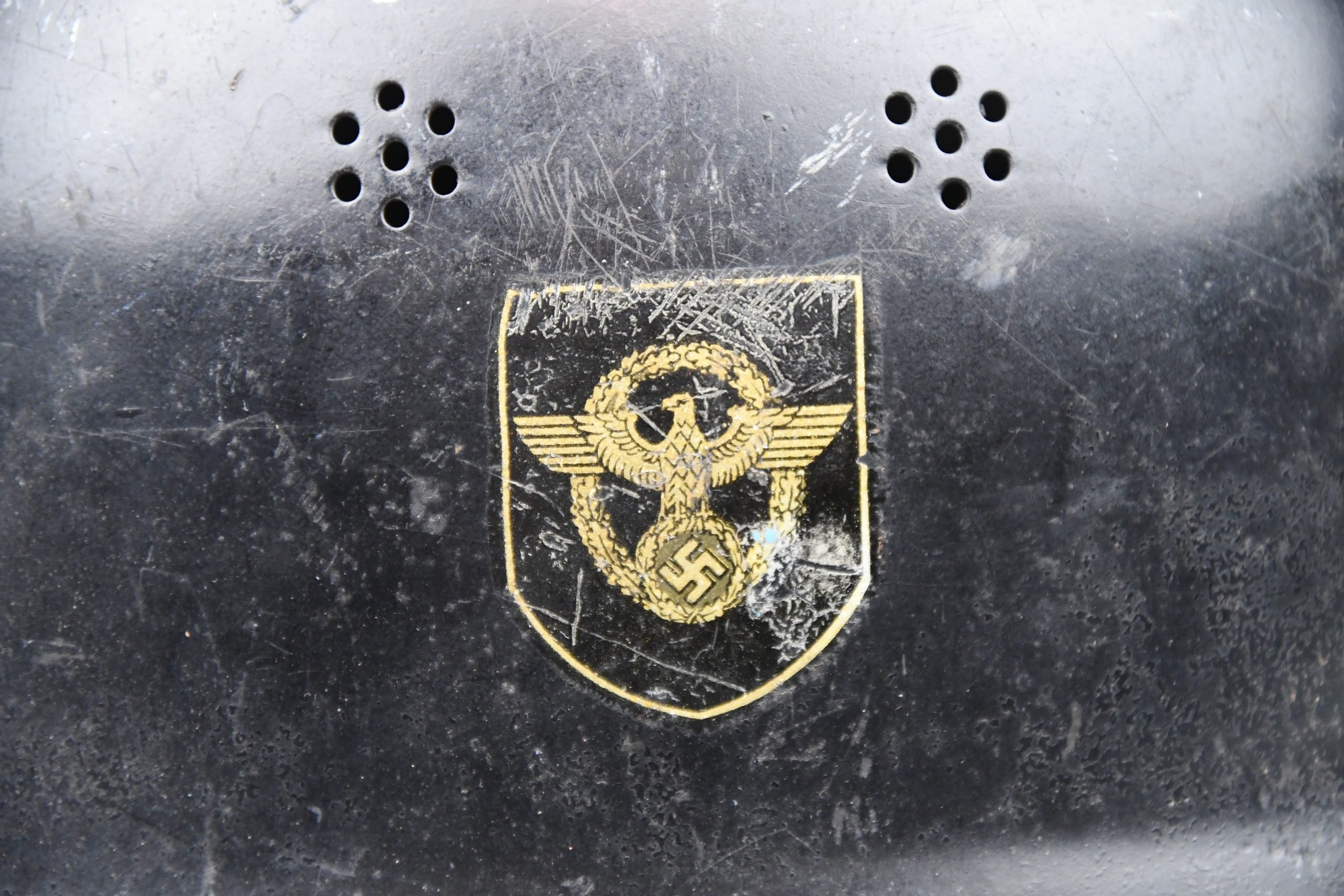 M34 fireman (Feuerwehr) double decal light weight steel helmet by Quist — image 5