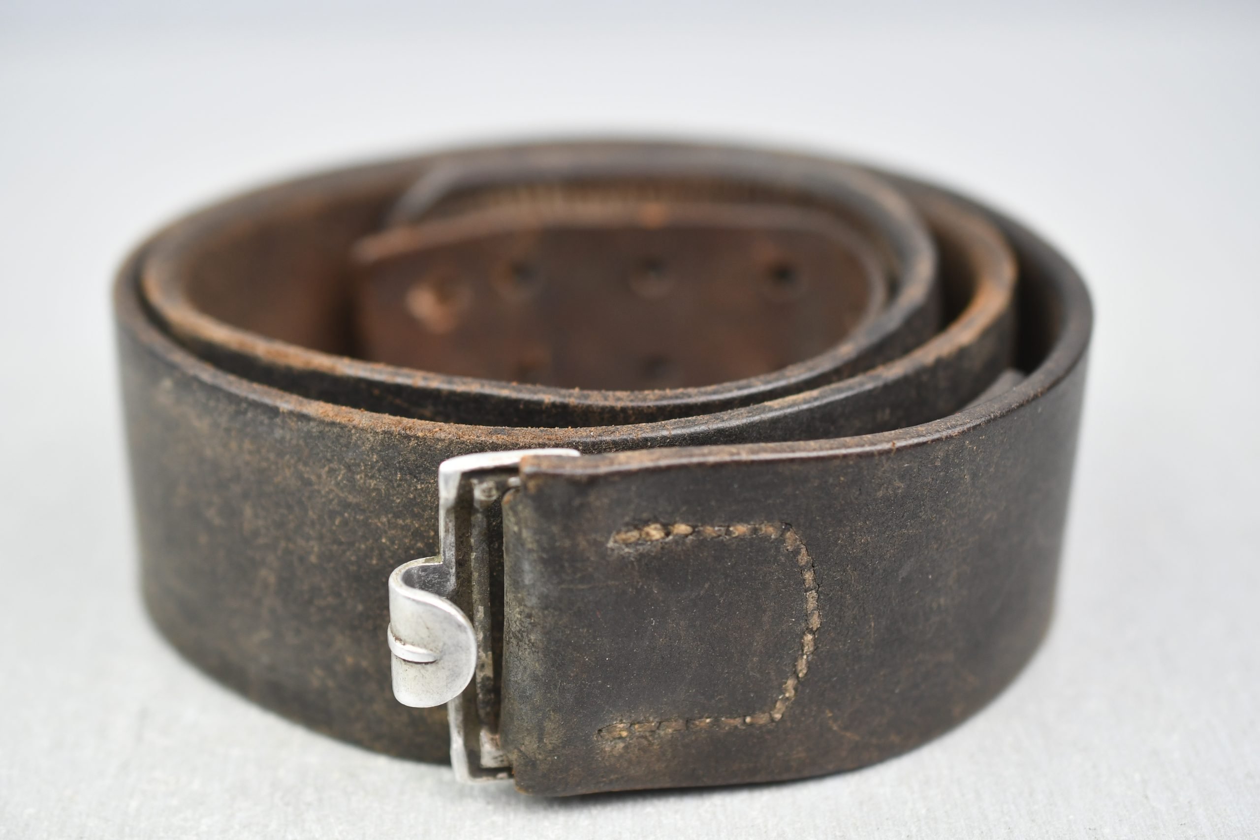 Early Wehrmacht leather equipment belt with aluminum hook