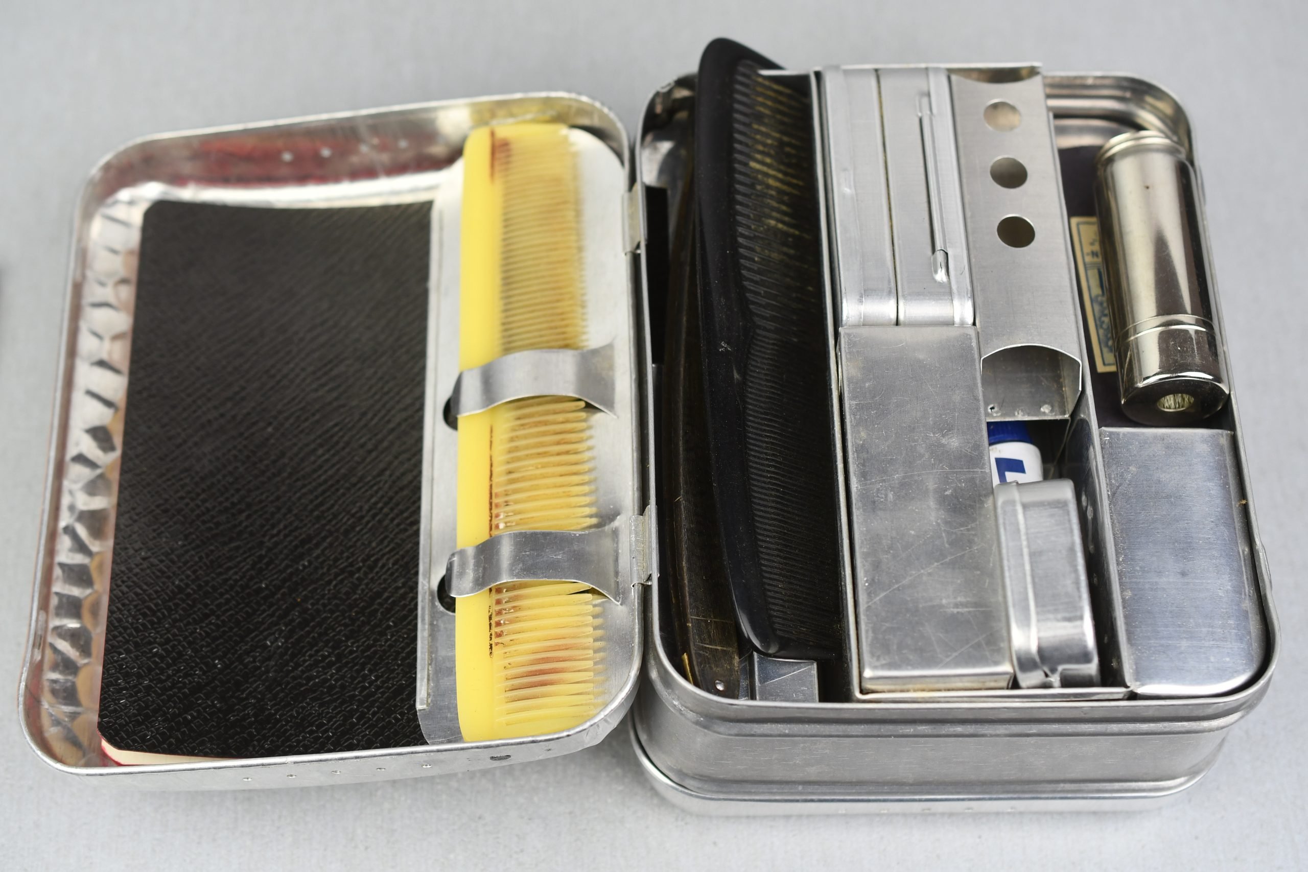 RARE Wehrmacht 'Mica' mess kit insert with personal items — image 4