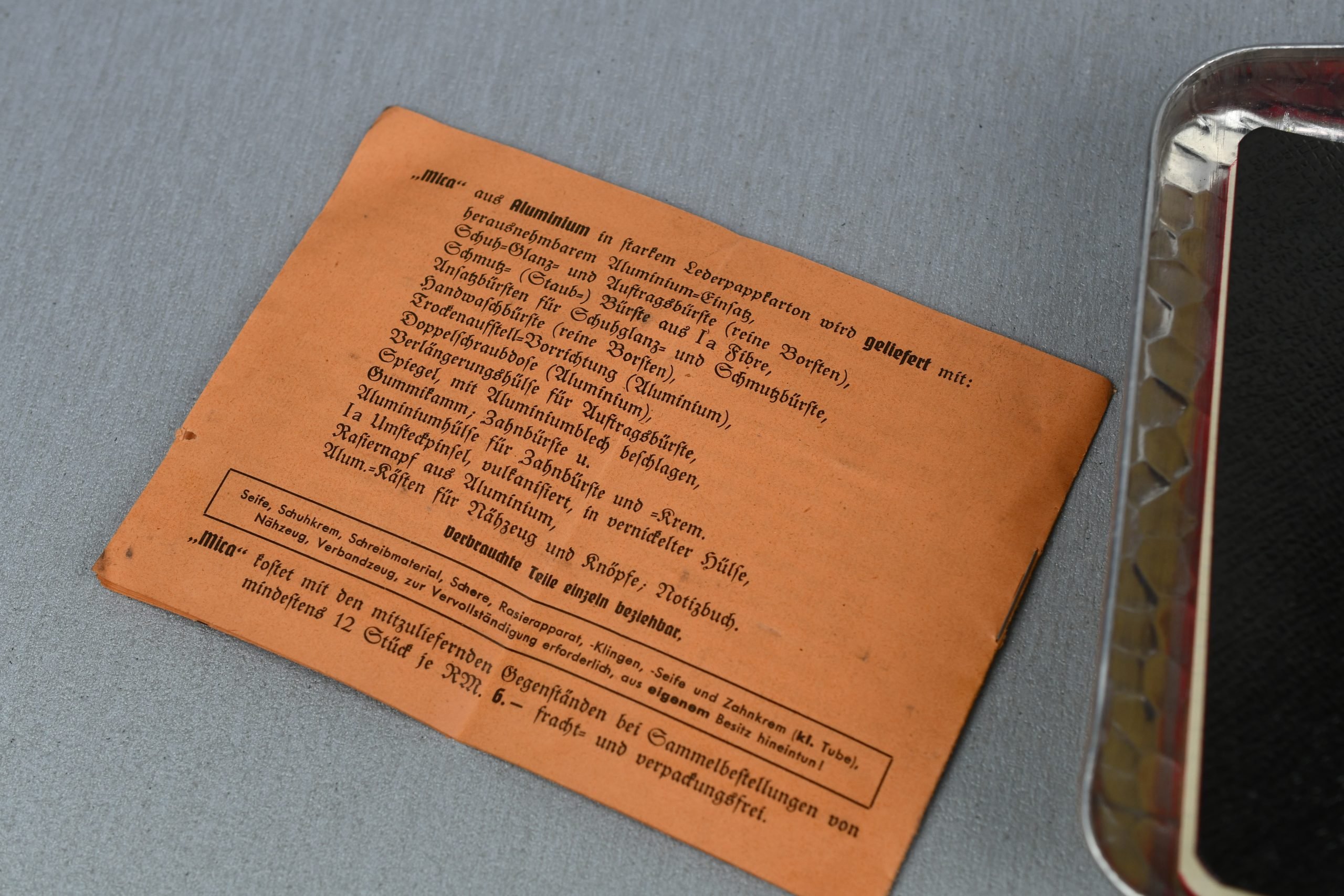 RARE Wehrmacht 'Mica' mess kit insert with personal items — image 8