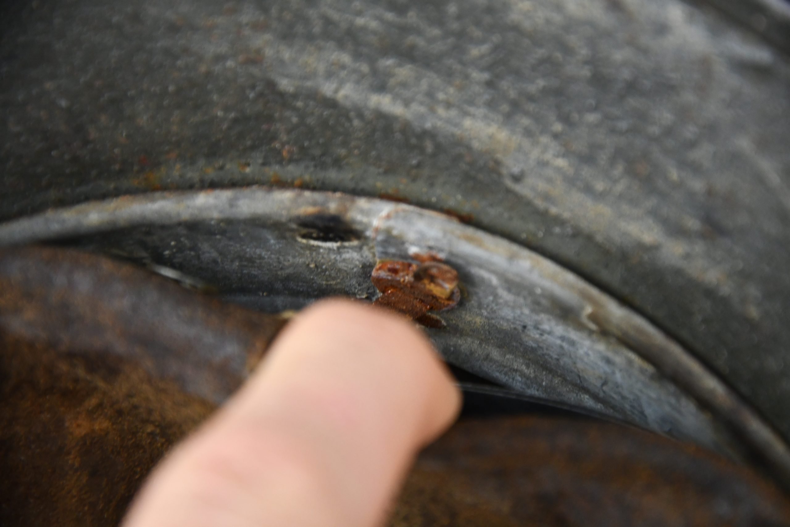M35 army (Heer) reissued single decal camouflage steel helmet with bullet hit — image 19