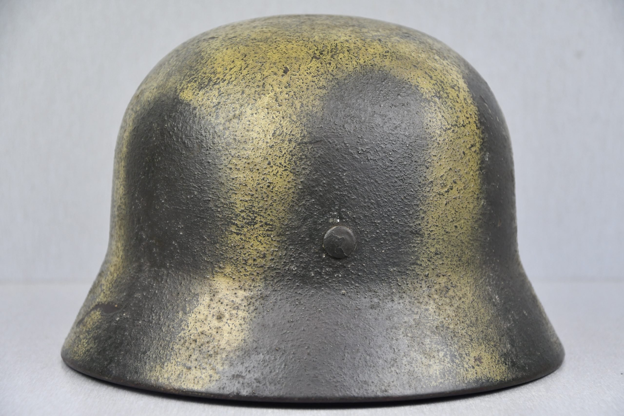 M35 army (Heer) reissued single decal camouflage steel helmet with bullet hit — image 6