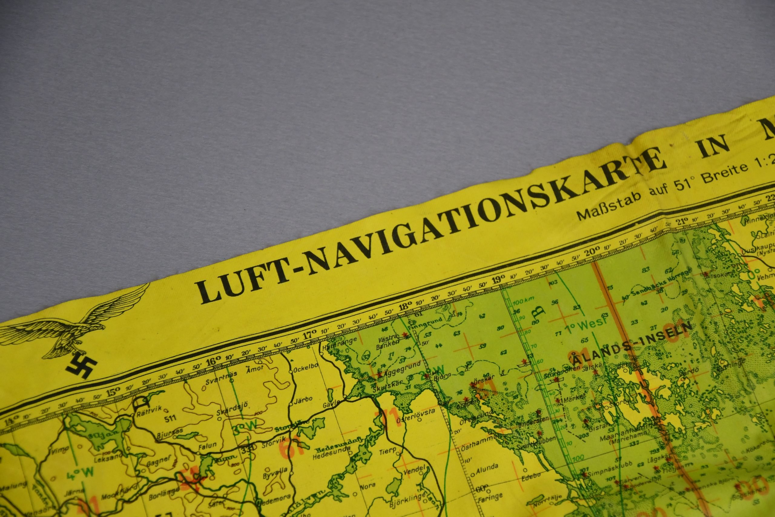 Luftwaffe pilot Luft-Navigationskarte Yellow Night Oilcloth Map of Scandinavia, Central Europe and the Mediterranean 1940 — image 3