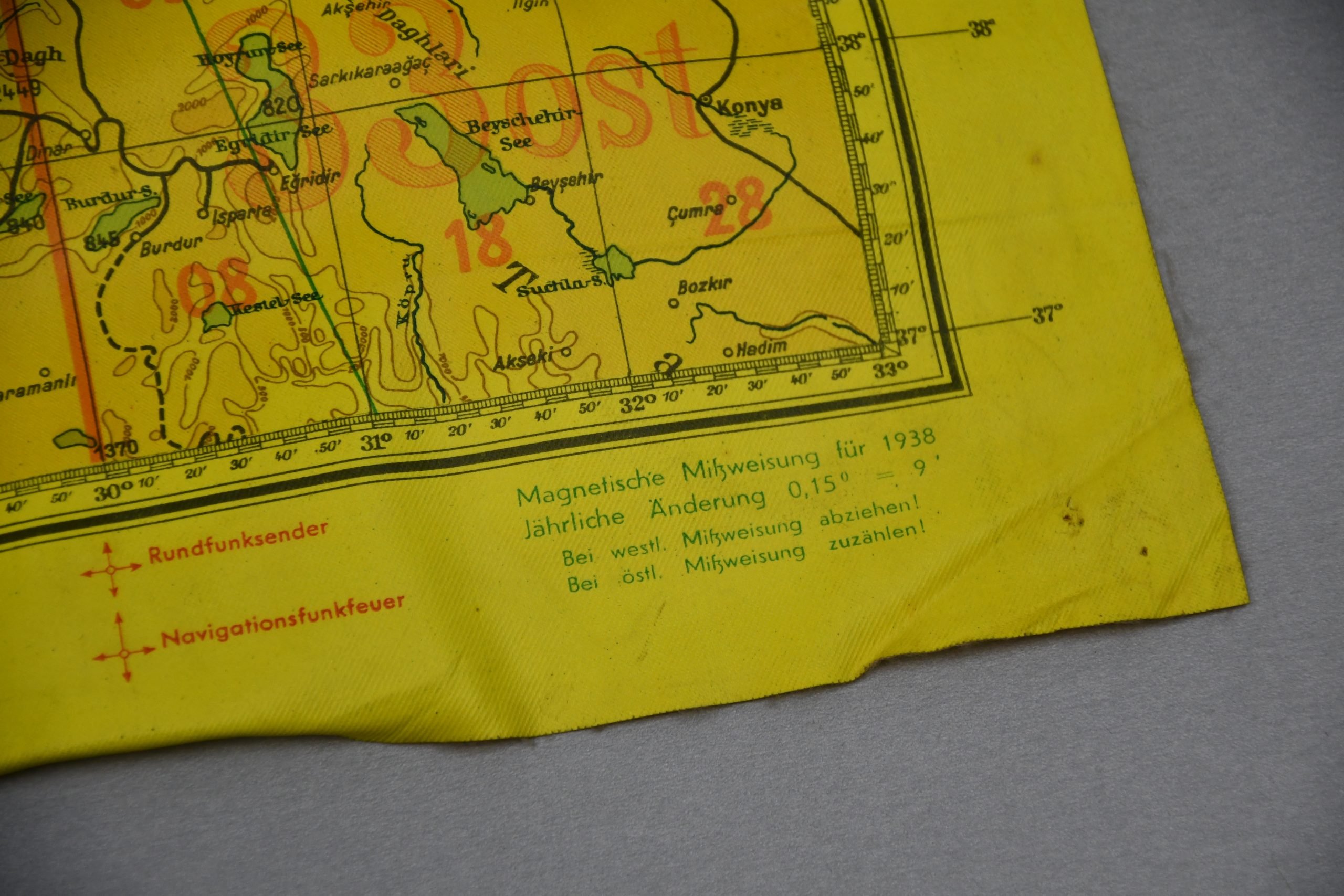 Luftwaffe pilot Luft-Navigationskarte Yellow Night Oilcloth Map of Scandinavia, Central Europe and the Mediterranean 1940 — image 4