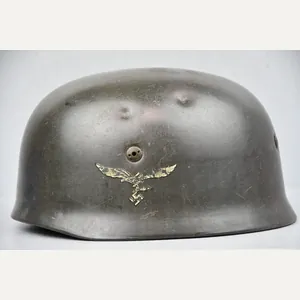 M38 Luftwaffe paratrooper 'Fallschirmjäger' double decal helmet with bullet hits …