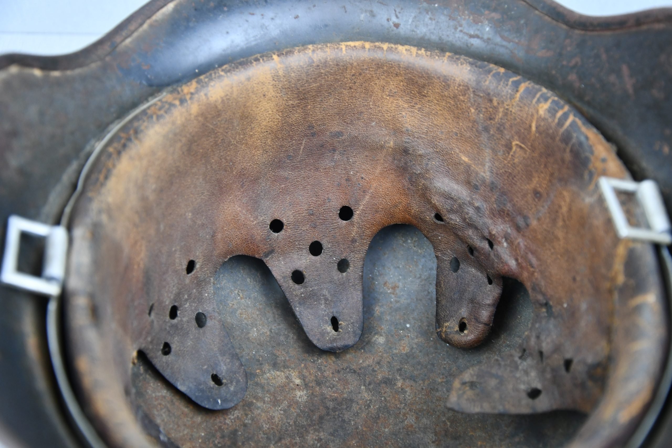 Early M35 Luftwaffe double decal steel helmet with droop tail eagle Q62 named — image 10