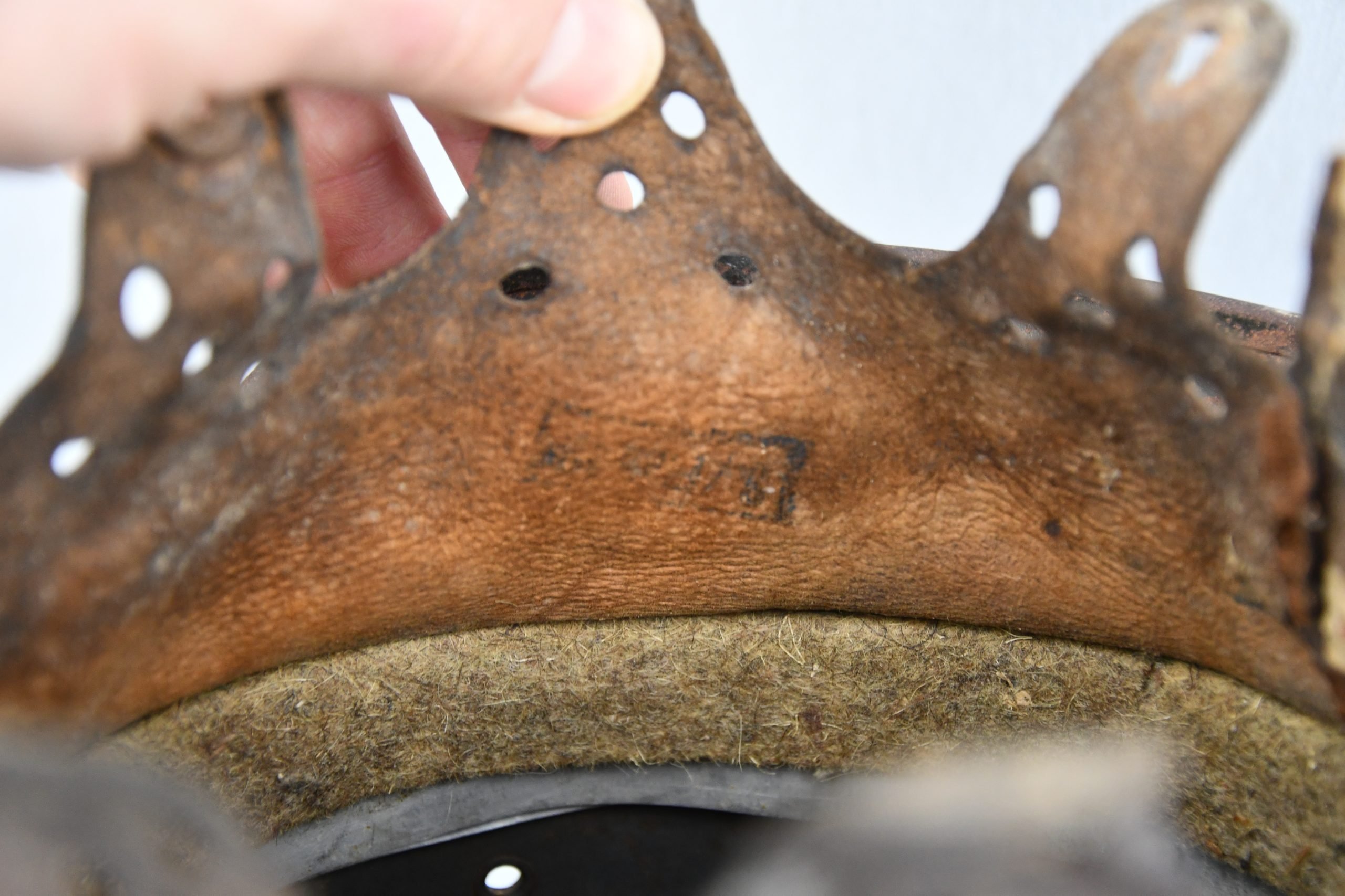 Early M35 Luftwaffe double decal steel helmet with droop tail eagle Q62 named — image 12