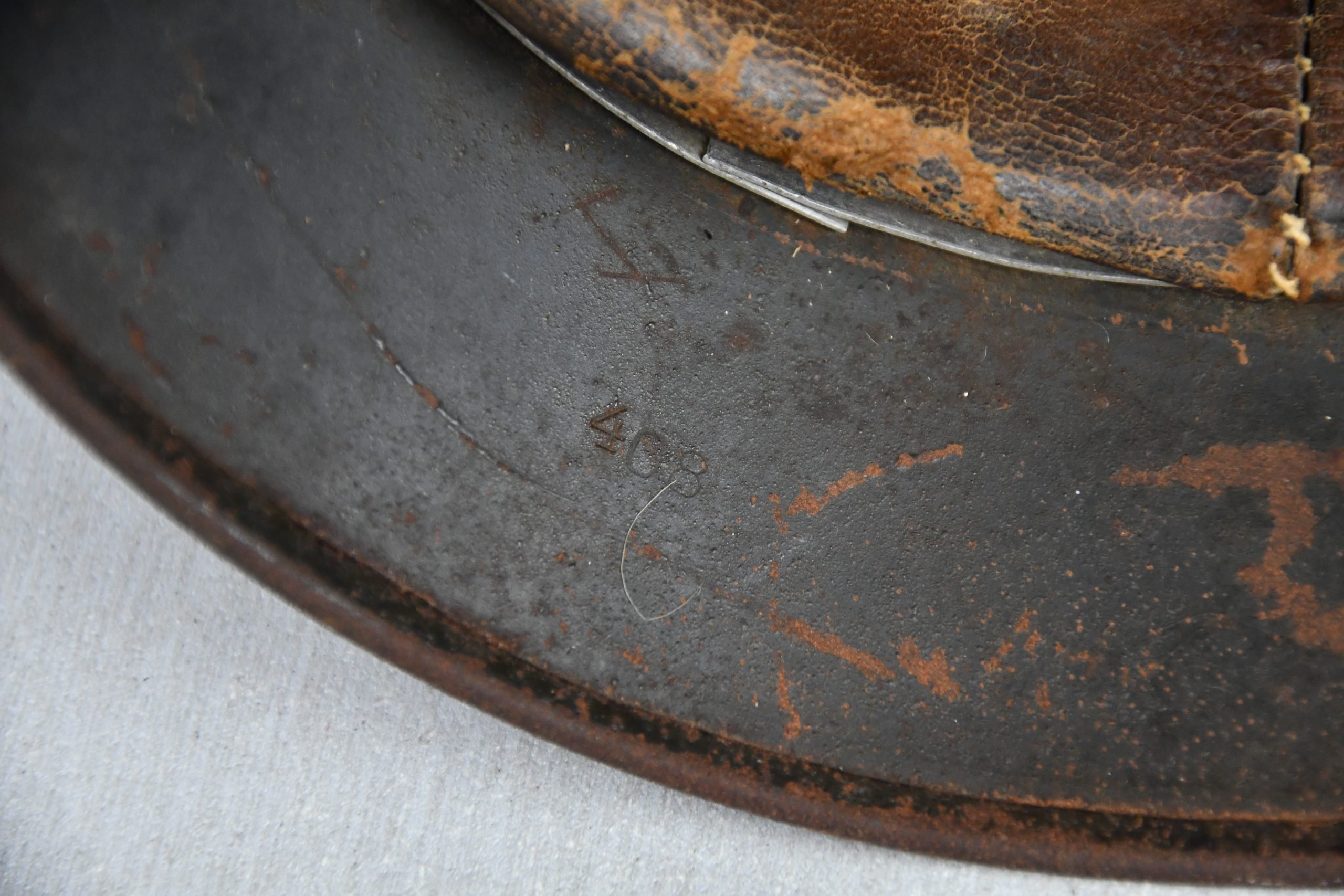 Early M35 Luftwaffe double decal steel helmet with droop tail eagle Q62 named — image 14